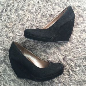 Cooperative Black Suede Wedge Heels